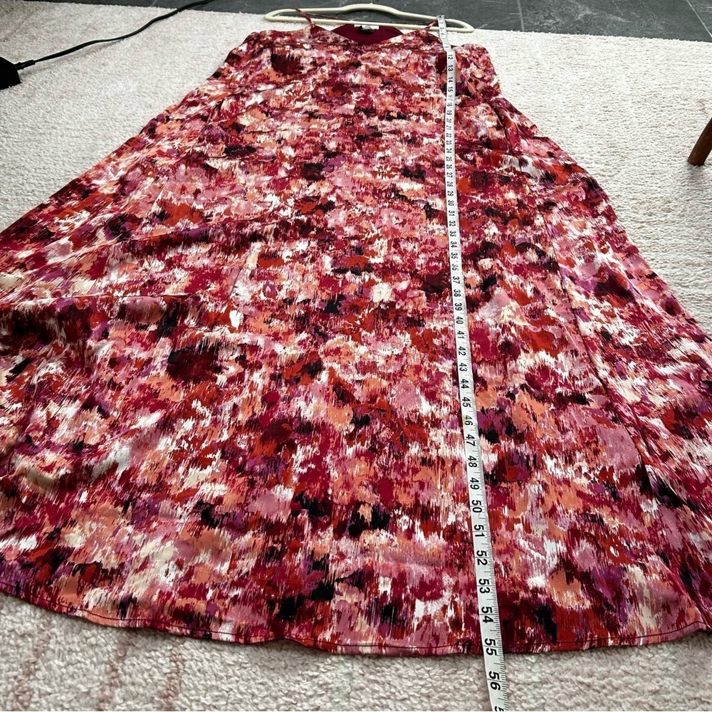 Nicole‎ Miller Abstract Maxi Trapeze Dress Maroon Pink Coral Size Large Event - Picture 9 of 11